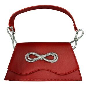 Red Women's Top-Handle Clutch with Crystal Knot Detail